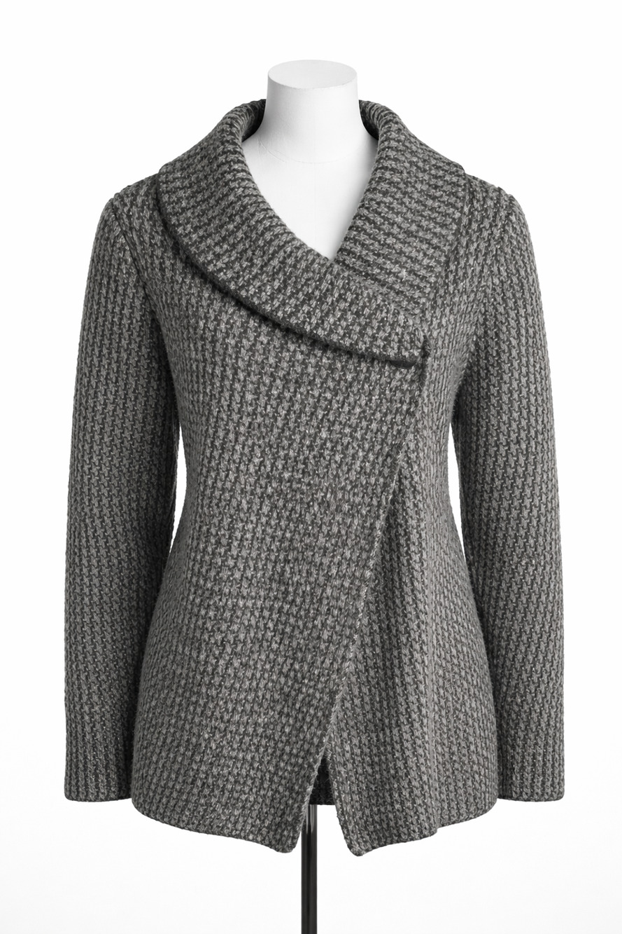 Max Studio Wool Blend Wrap Collar Knit Cardigan Cozy Chic Gray Large